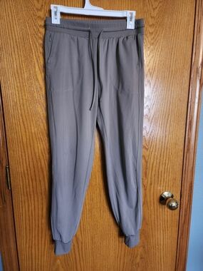 Women's Taupe Drawstring Jogger Pants with Zip Pocket